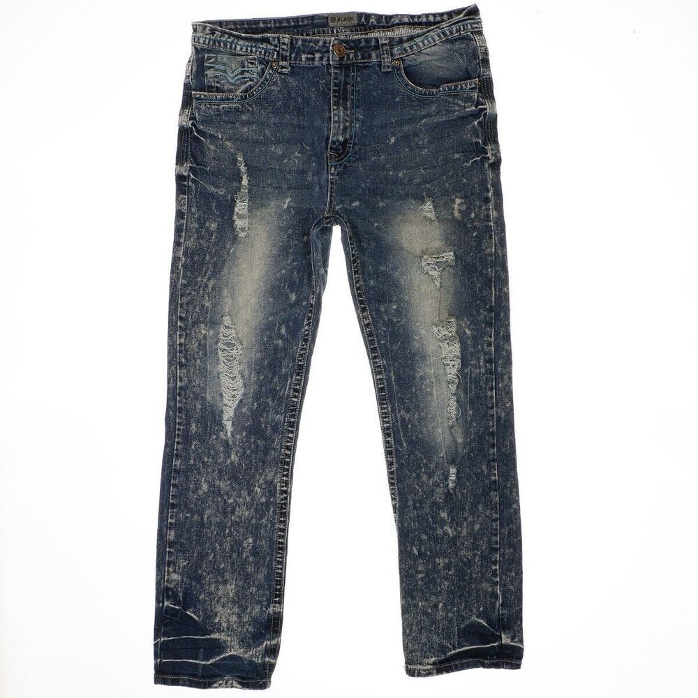 CJ Black Mens Relaxed Straight Flex Jeans 36x32 Actual 35x28 Distressed Blue